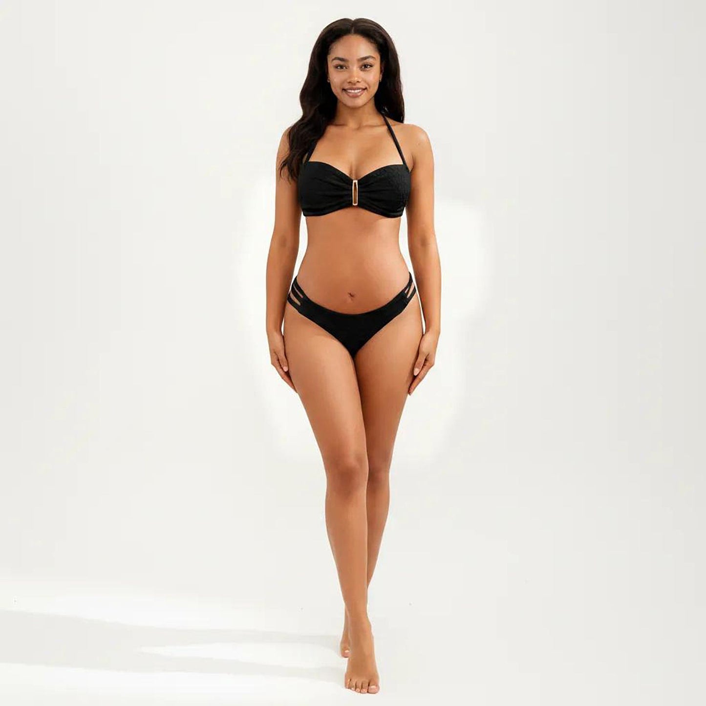 Maternity  Bikini Set with Twist Front and Strappy High-Waisted Bottom