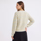 Striped Ribbed Crewneck Button Front Cardigan Sweater