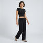 Foldover Waistband Full-Length Wide-Leg Trousers