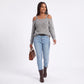 Cold Shoulder Strap Argyle Textured Long Sleeve Knit Sweater
