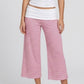Contrast Foldover Waistband Striped Cropped Wide-Leg Trousers