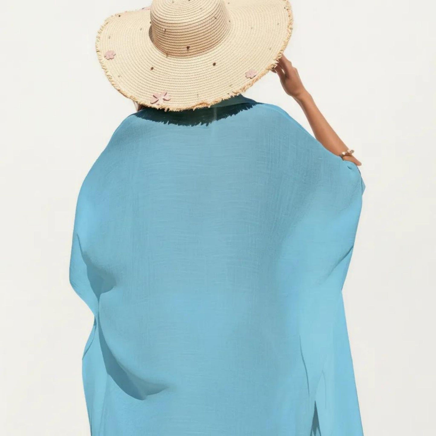 Button Front Swim Cover Up Shirt Dress Loose Lightweight Beach Kaftan