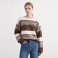 Sequin Striped Fuzzy Knit Crewneck Pullover Sweater