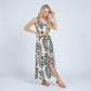 Sleeveless Leaf Print Button Front Belted Maxi Dress