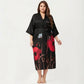 Plus Size 2-Piece Floral Kimono Robe Set with Short Sleeve Open Front Longline Cover Up and Matching Inner Dress