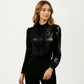 Long Sleeve Blouse with Lace Trim Front and Puff Sleeve Cuffs