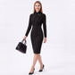 Long Sleeve Stand Collar Sheath Dress with Asymmetric Button Detail