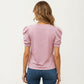 Short Sleeve Puff Sleeve Knit Top with Crew Neck and Soft Textured Fabric