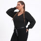 Plus Size V-Neck Textured Sleeve Pullover Sweater