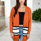 Open Front Striped Long Sleeve Cardigan with Pockets