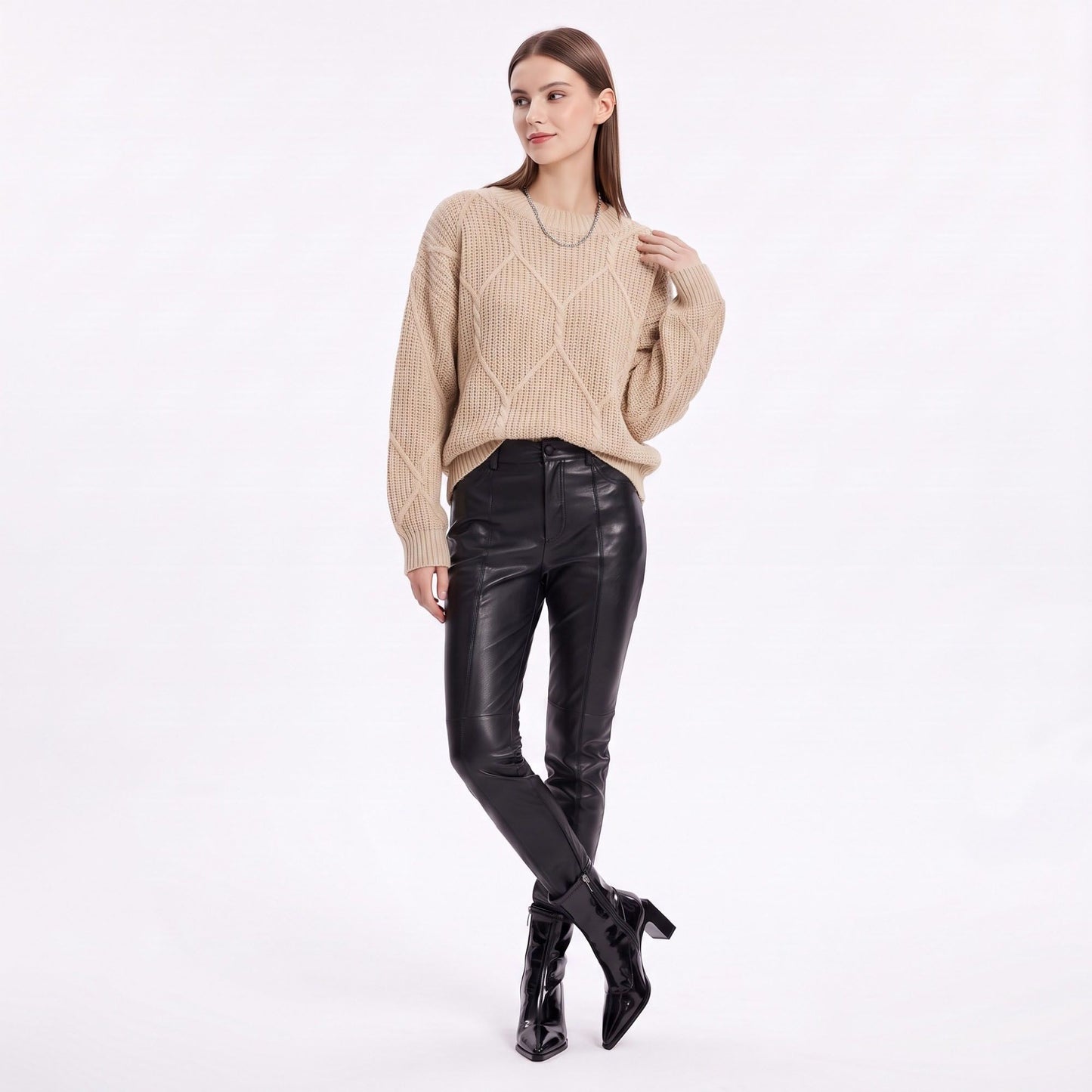 Geometric Textured Crewneck Pullover Sweater