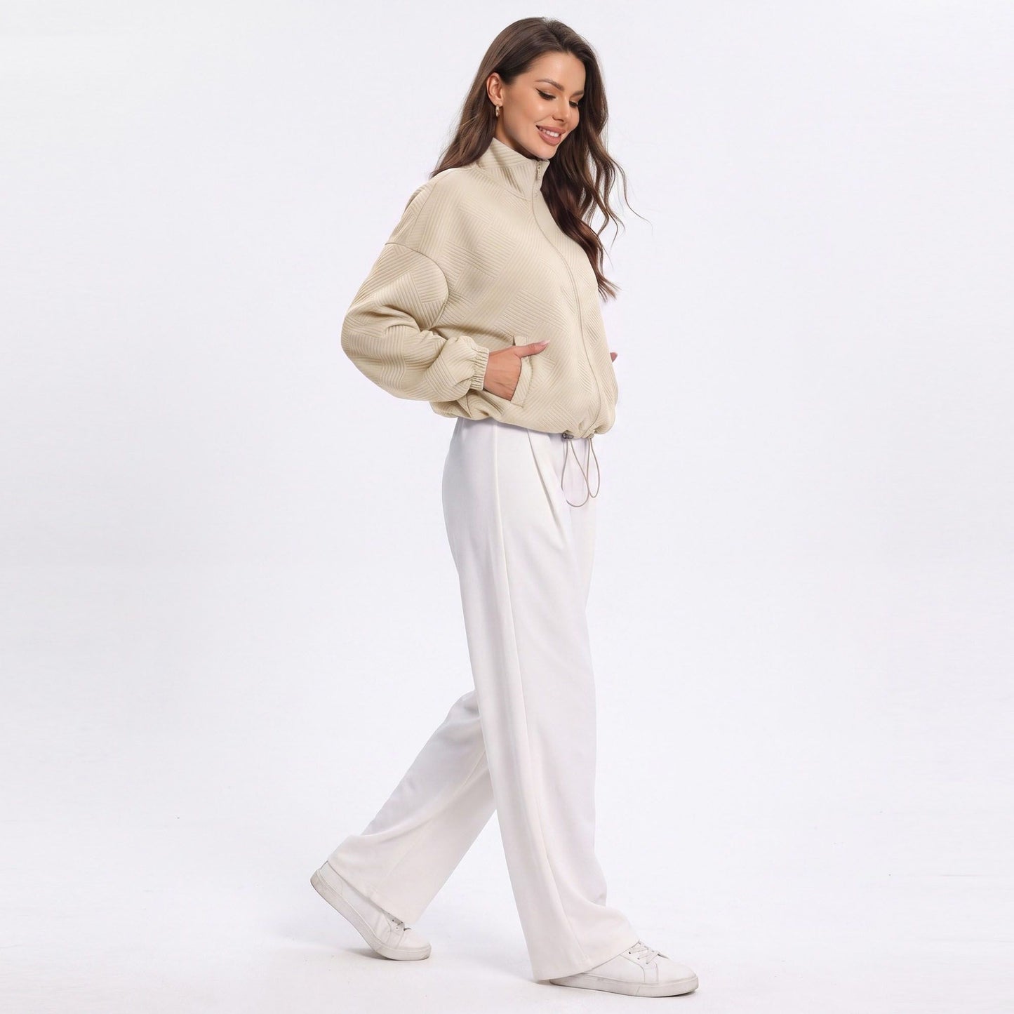 Quilted Full Zip Jacket with Collared Neckline