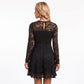 Floral Lace Mini Dress Sheer Long Sleeve Crew Neck Fit and Flare