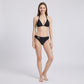 2-Piece Halter Bikini Swimsuit with Triangle Top Metal Bead Detail Ruched Waist Bottoms and Smooth Stretch Fit