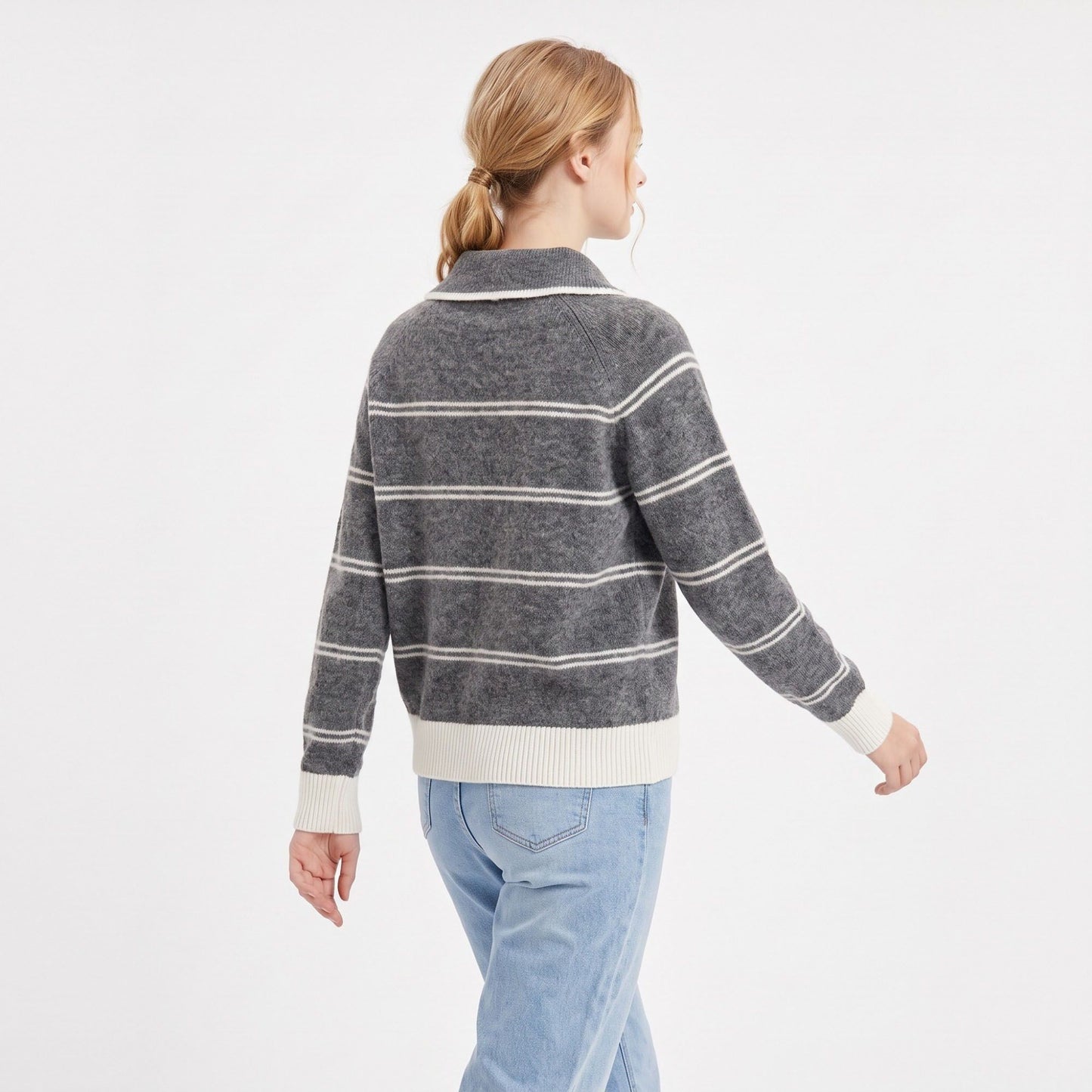 Striped Collared Button-Front Cardigan Sweater