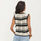 Sleeveless Striped Crochet Knit Vest with Tie Front and Open Stitch Design