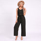 Sleeveless Button Front Jumpsuit with Crochet Lace Back