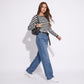 Striped Rib Knit Crewneck Long Sleeve Pullover Sweater