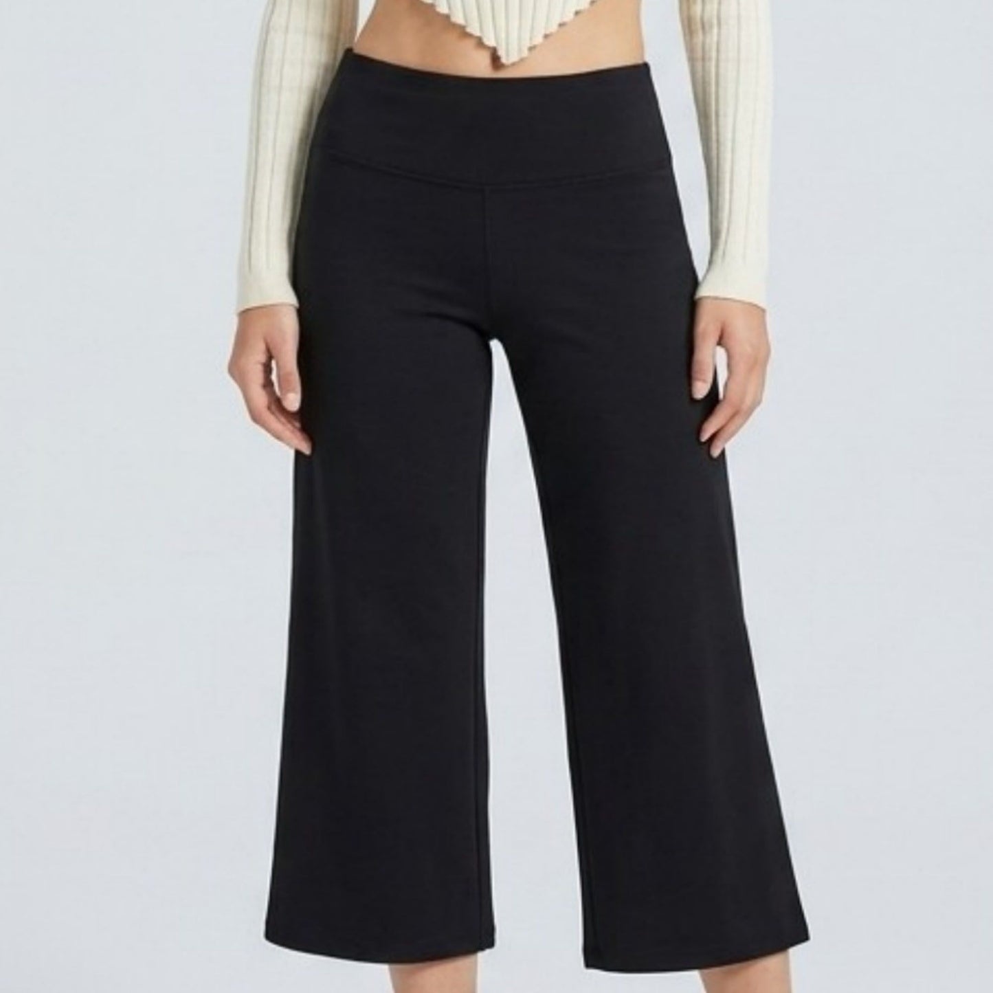 Foldover Waistband Cropped Wide-Leg Trousers