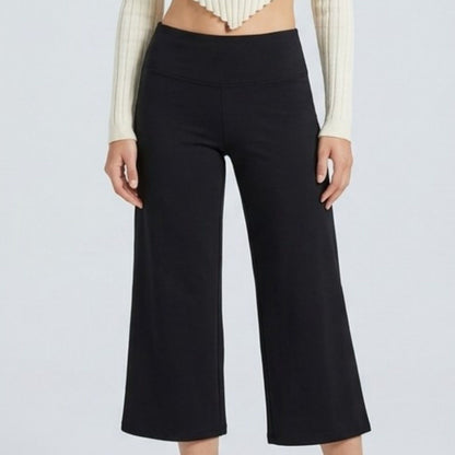 Foldover Waistband Cropped Wide-Leg Trousers