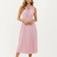 Sleeveless Midi Dress with Pleated Skirt and Tie Neck Detail