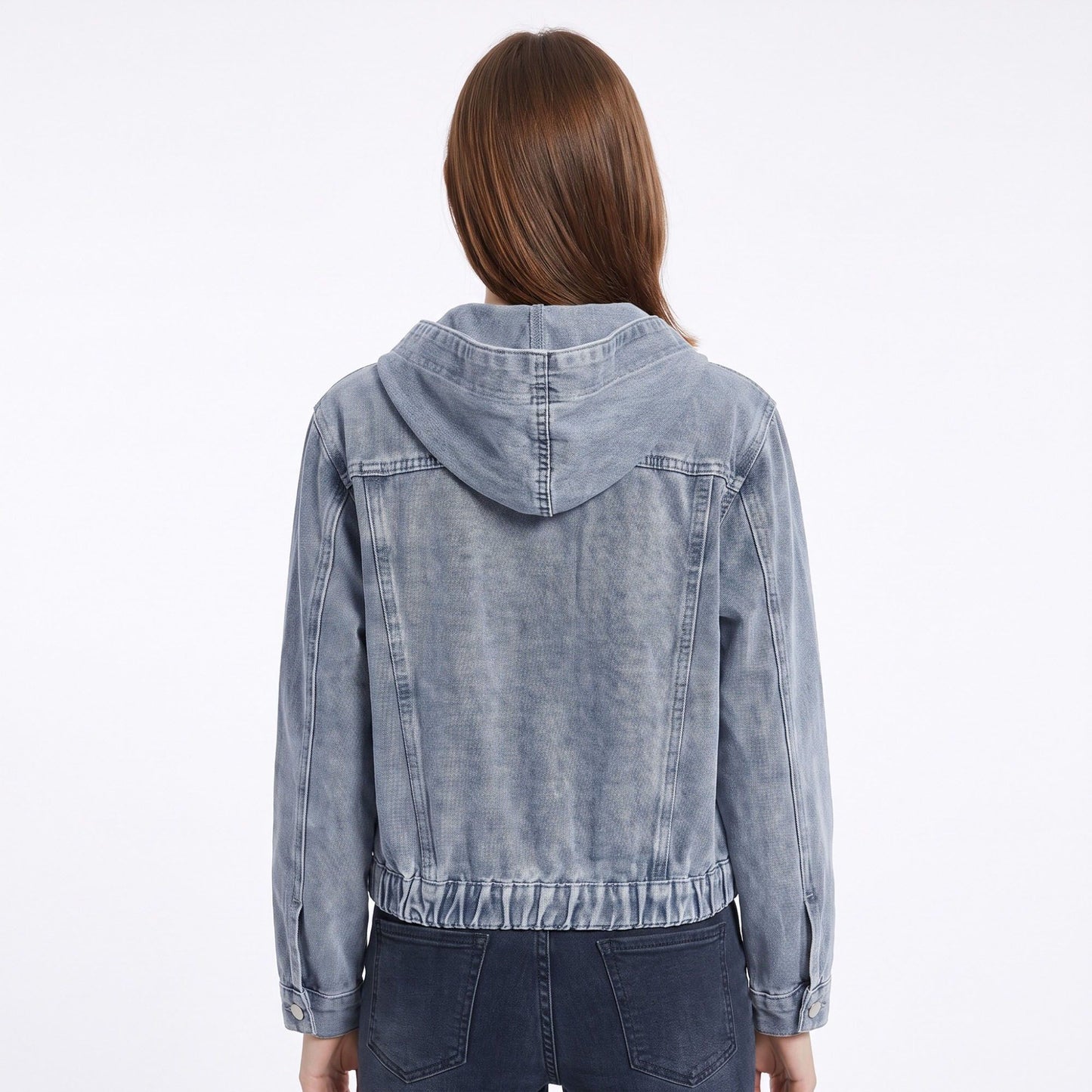 Hooded Denim Jacket Button Front Washed Casual Jean Jacket With Pockets