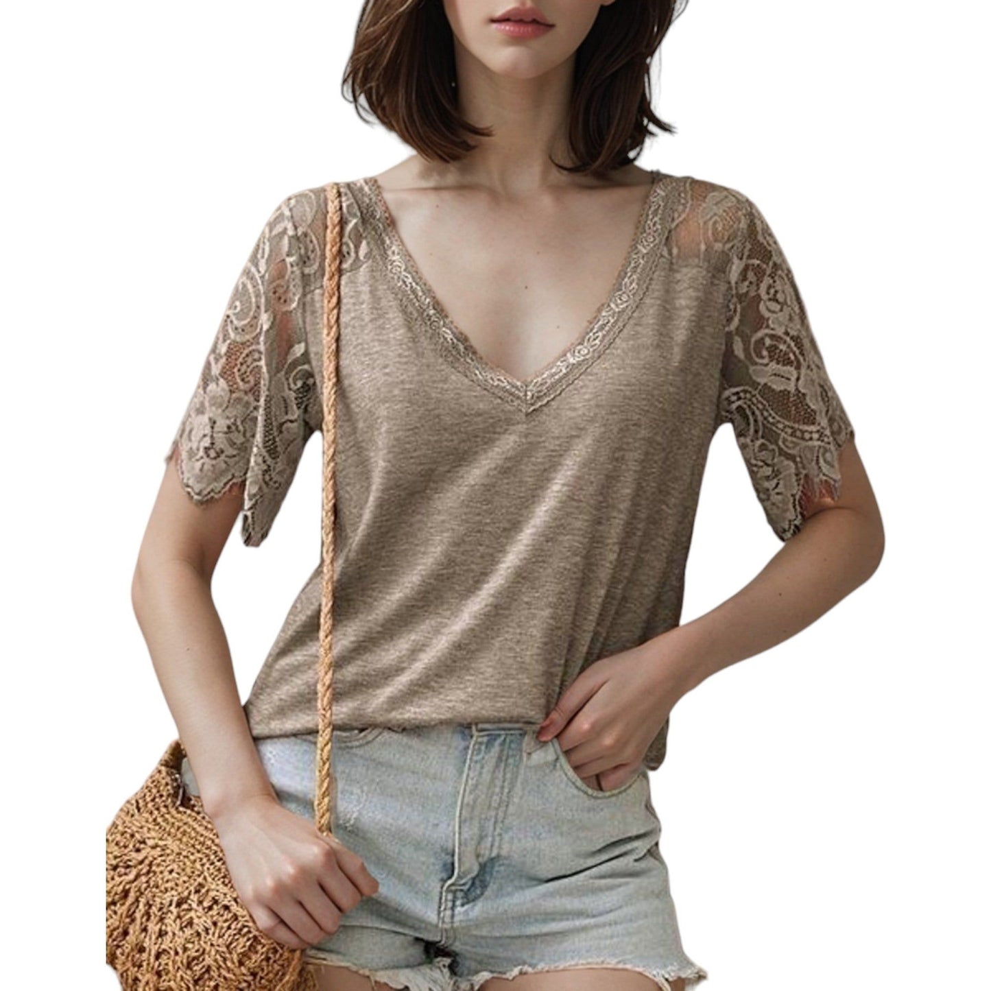 Short Sleeve T-Shirt V Neck Cotton Summer Casual Tops