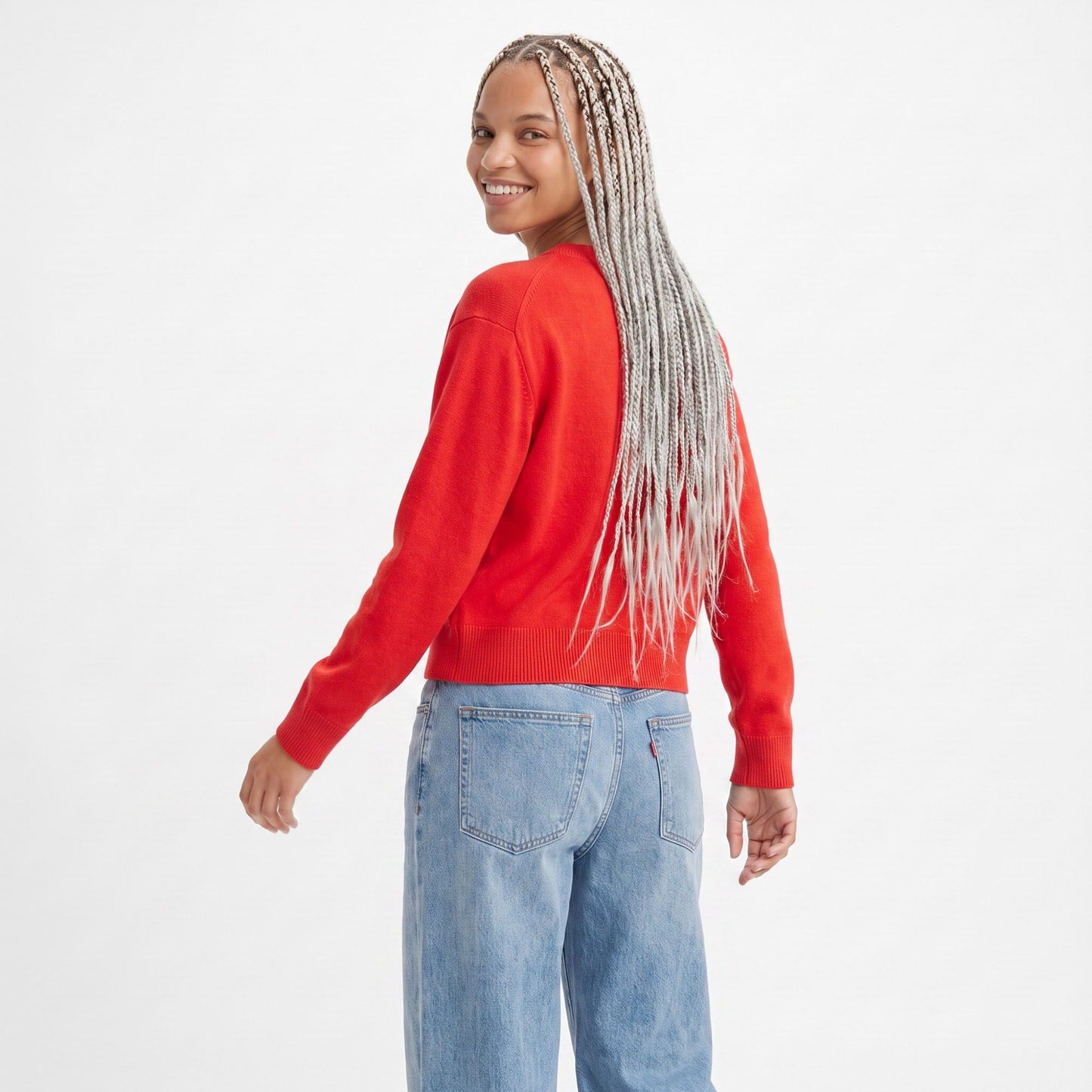 Crewneck Button-Front Knit Cardigan Sweater