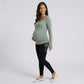 Maternity Ribbed Long Sleeve Top with Scoop Neck and Side Ruched Tie Detail