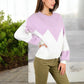 Zigzag Color Block Sweater with Long Sleeves and Crew Neck