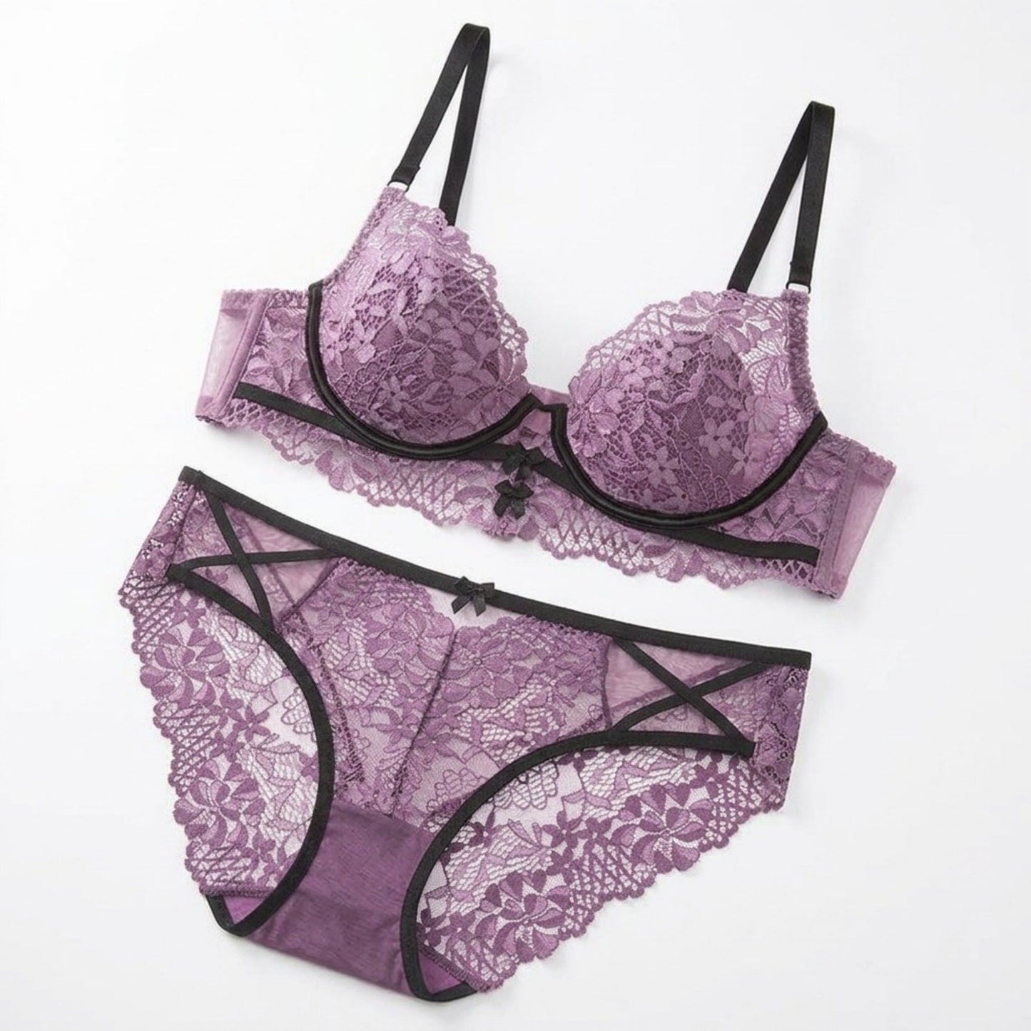 2 Piece Floral Lace Underwire Bra and Panty Lingerie Set