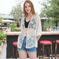 Short Embroidered Lace Duster Crop Cardigan Half Sleeves