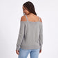 Cold Shoulder Strap Argyle Textured Long Sleeve Knit Sweater