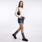 Contrast Scallop Trim Crewneck Knit Sweater