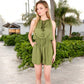 Sleeveless Drawstring Neck Romper with Elastic Waistband