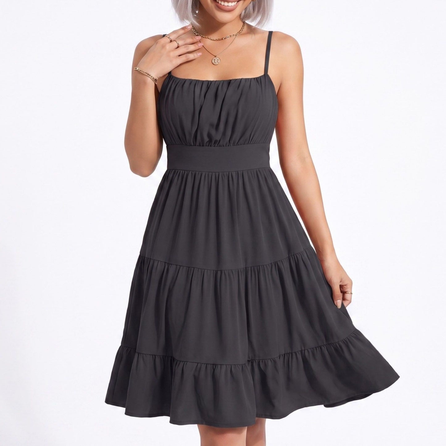Spaghetti Strap Square Neck Smocked Back Tiered Dress