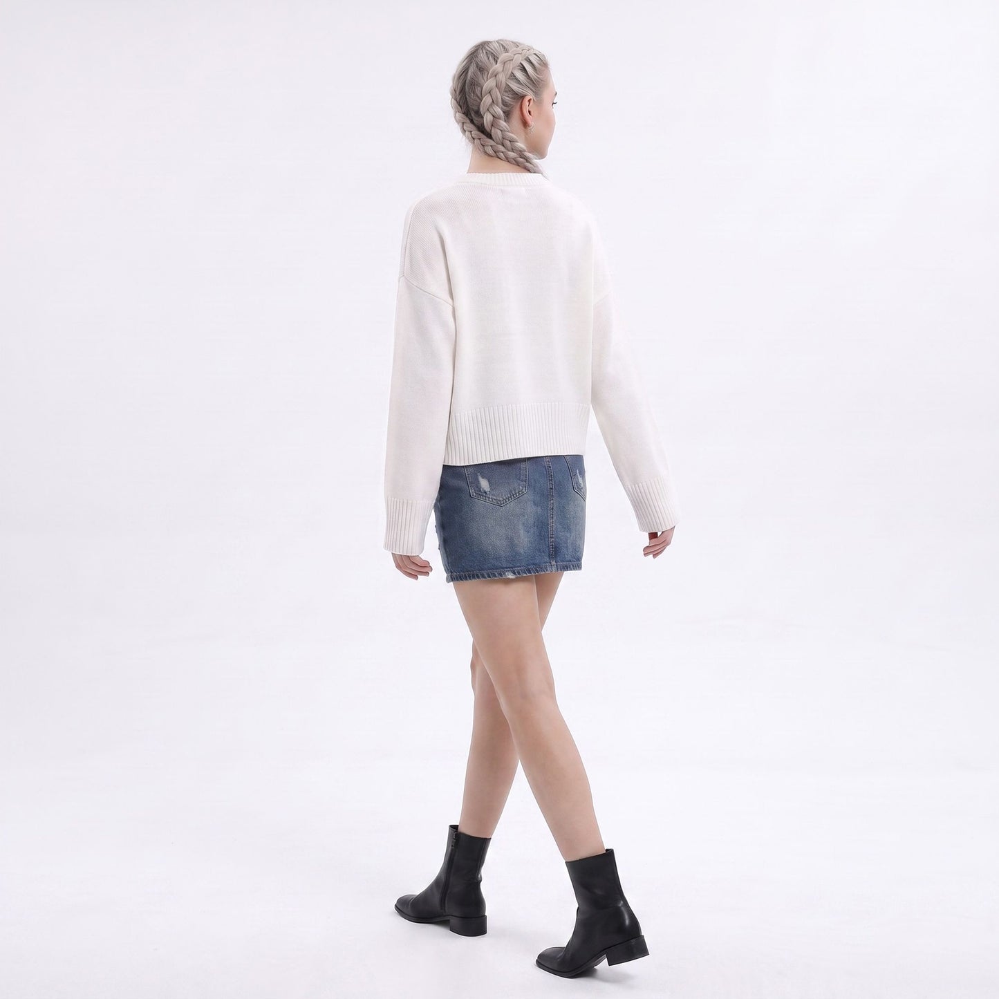 Oversized Crewneck Knit Sweater with Flared Sleeves
