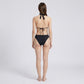 2-Piece Halter Bikini Swimsuit with Triangle Top Metal Bead Detail Ruched Waist Bottoms and Smooth Stretch Fit