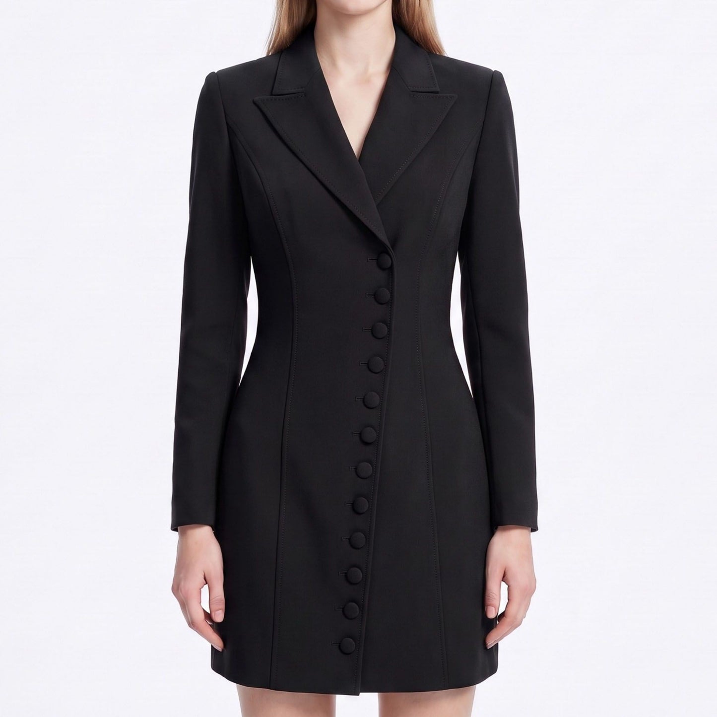 Long Sleeve Button Front Blazer Dress with Notched Collar
