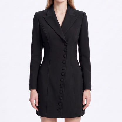 Long Sleeve Button Front Blazer Dress with Notched Collar