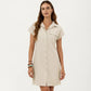 Short Sleeve Button Front Shirt Dress with Collared Neckline and Adjustable Waist Tie