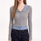 Layered Collar Ribbed Button-Front Cardigan Sweater