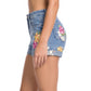 Floral Embroidered High Rise Denim Shorts Rolled Cuff Casual Jean Shorts