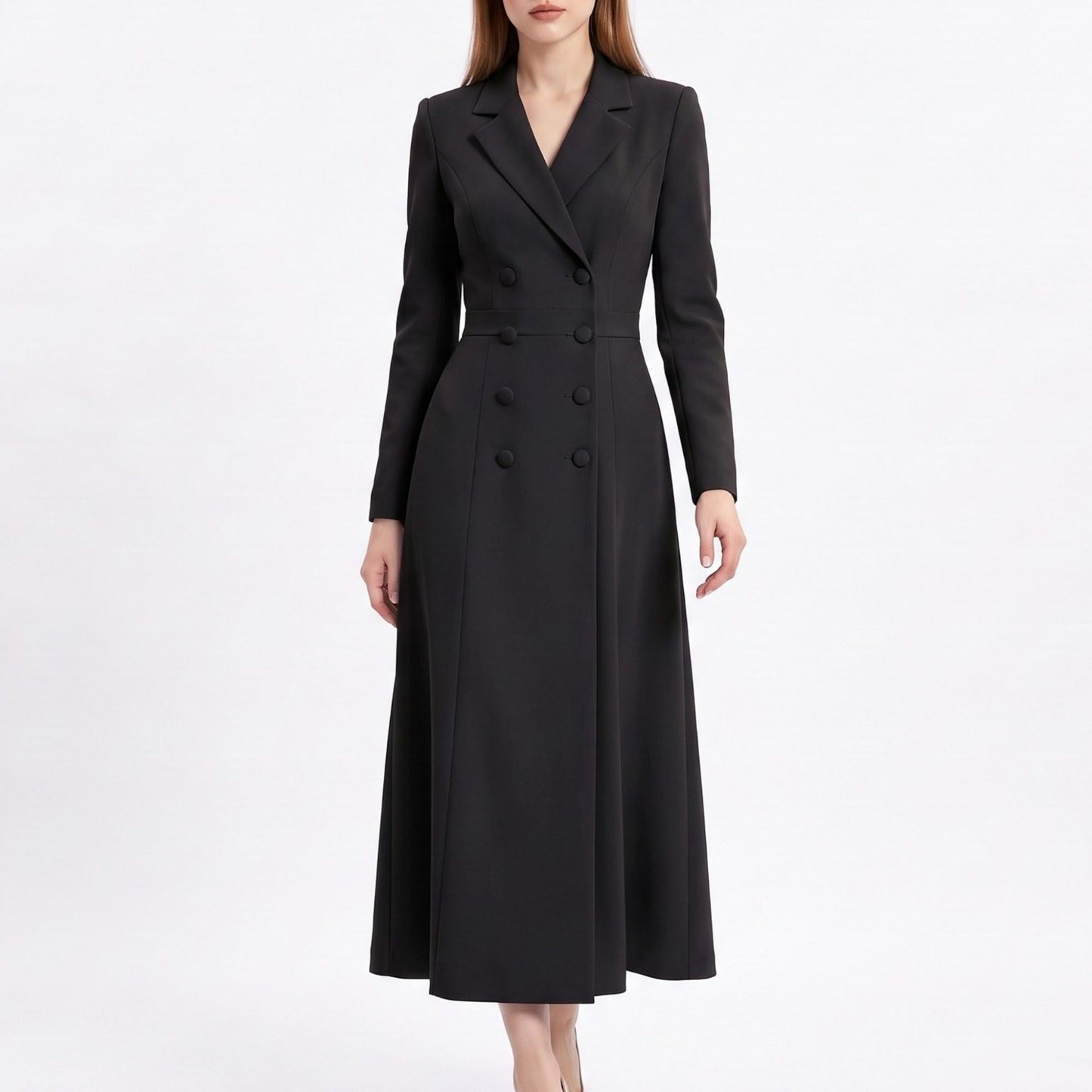 Long Sleeve Double Breasted Blazer Midi Dress with Notched Lapels