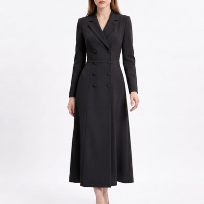 Long Sleeve Double Breasted Blazer Midi Dress with Notched Lapels