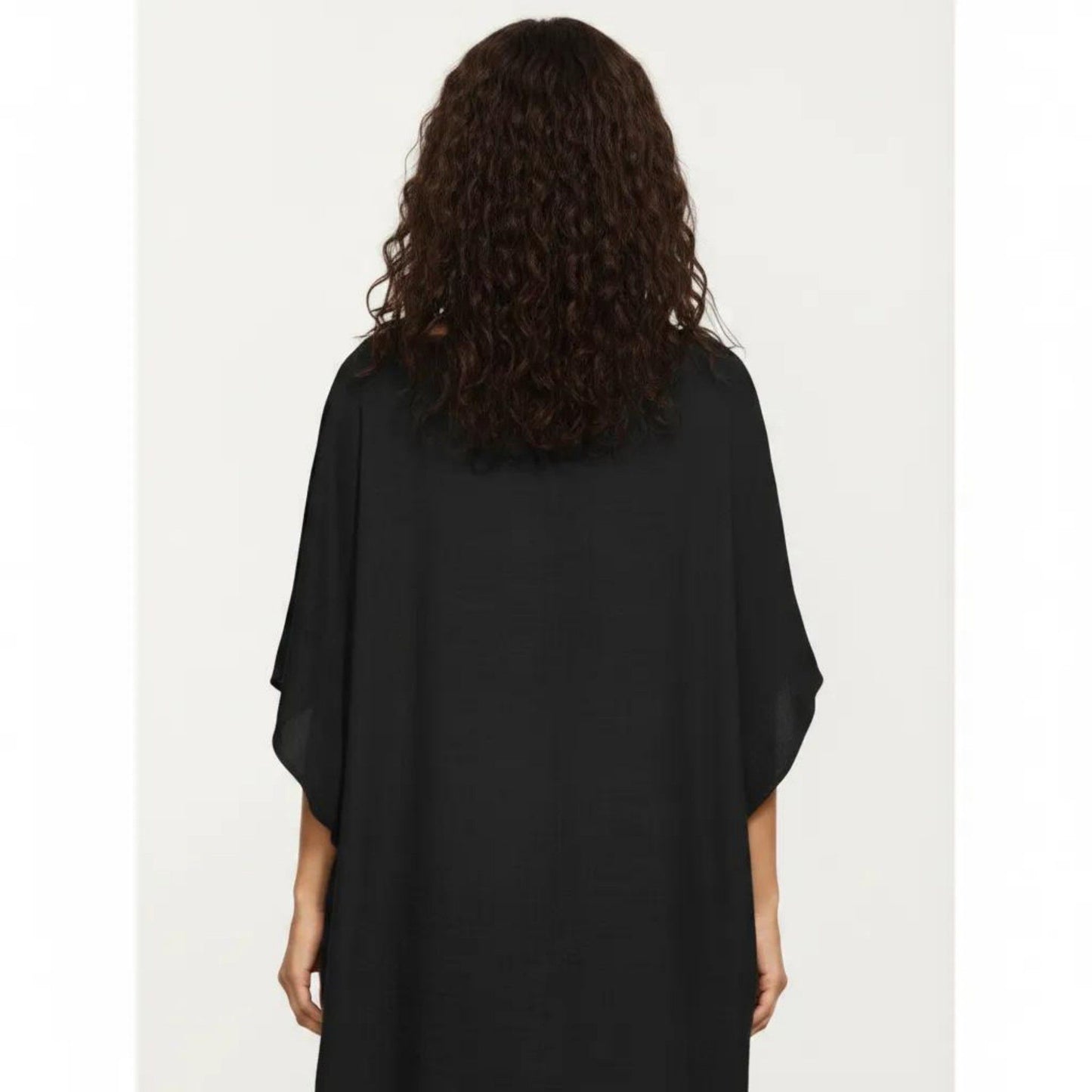 Crochet Trim Swim Cover Up Dress Loose Short Sleeve Lightweight Beach Kaftan
