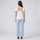 Square Neck Puff Sleeve Blouse Bow Tie Lace Trim Smocked Peplum Top