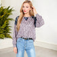 Mixed Print Long Sleeve Raglan Top Plaid Leopard Pattern