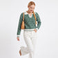 Geometric Knit Polo Collar Long Sleeve Sweater