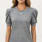 Short Sleeve Puff Sleeve Knit Top with Crew Neck and Soft Textured Fabric